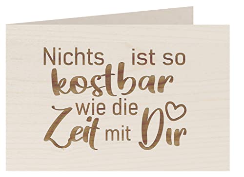 myZirbe Holzkarte - KOSTBARE ZEIT MIT DIR - Besondere Grußkarte, Liebeskarte, Jahrestags Karte, Freundschafts Karte, Postkarte, Geschenkkarte, Klappkarte, Einladung Holzart:Ahorn von myZirbe