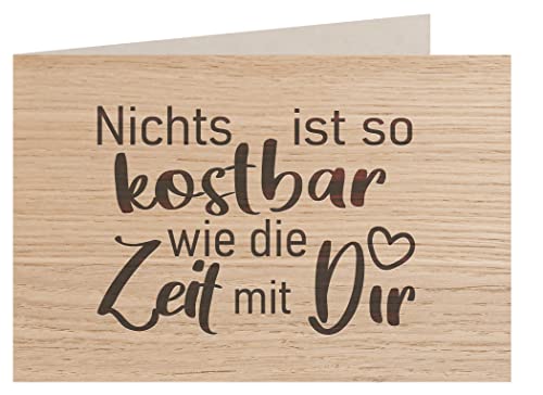 myZirbe Holzkarte - KOSTBARE ZEIT MIT DIR - Besondere Grußkarte, Liebeskarte, Jahrestags Karte, Freundschafts Karte, Postkarte, Geschenkkarte, Klappkarte, Einladung, Holzart:Eiche von myZirbe