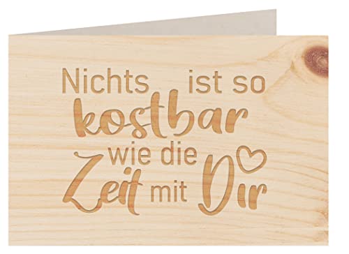 myZirbe Holzkarte - KOSTBARE ZEIT MIT DIR - Besondere Grußkarte, Liebeskarte, Jahrestags Karte, Freundschafts Karte, Postkarte, Geschenkkarte, Klappkarte, Einladung handmade Österreich, Holzart:Zirbe von myZirbe