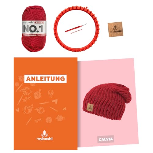myboshi Strickring-Set Mütze Calvia, inkl. No.1-Wolle, Anleitung, Wolle und Label, für Anfänger geeignet, Loom-Set 30% Merinowolle Rot, mit Strickring myboshi Strickring-Set Mütze Calvia, inkl. No.1-Wolle, Anleitung, Wolle und Label, für Anfänger geeignet, Loom-Set 30% Merinowolle Rot, mit Strickring von myboshi