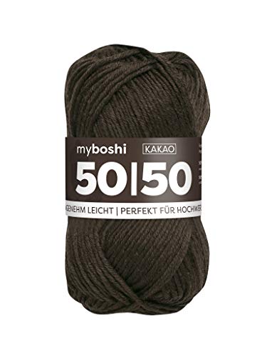 myboshi 50/50-Ganzjahres-Wolle aus Baum- und Merinowolle, für Oberbekleidung geeignet, Mulesing-frei, hochwertiges Häkel-/Strickgarn, 50g, Ll 110m Braun (Kakao) 1 Knäuel von myboshi