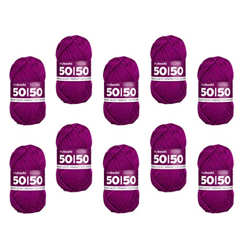 myboshi 50/50-Ganzjahres-Wolle aus Baum- und Merinowolle, für Oberbekleidung geeignet, Mulesing-frei, hochwertiges Häkel-/Strickgarn, 50g, Ll 110m Rosa (Fuchsia), 10 Knäuel von myboshi