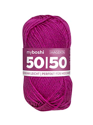 myboshi 50/50-Ganzjahres-Wolle aus Baum- und Merinowolle, für Oberbekleidung geeignet, Mulesing-frei, hochwertiges Häkel-/Strickgarn, 50g, Ll 110m Rosa (Magenta), 1 Knäuel von myboshi