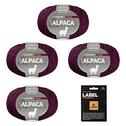 myboshi Alpaca-Wolle inkl. original Label in Lederoptik, zum Häkeln/Stricken, temperaturregulierend, angenehm weich, für Damenoberbekleidung Rosa (Fuchsia) 4 Knäuel von myboshi