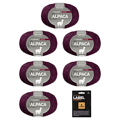 myboshi Alpaca-Wolle inkl. original Label in Lederoptik, zum Häkeln/Stricken, temperaturregulierend, angenehm weich, für Damenoberbekleidung Rosa (Fuchsia) 6 Knäuel von myboshi