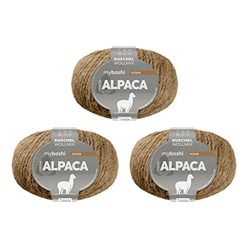 myboshi Alpaca-Wolle zum Häkeln/Stricken, temperaturregulierend, angenehm weich, für Damenoberbekleidung, Braun (Ocker) 3 Knäuel von myboshi