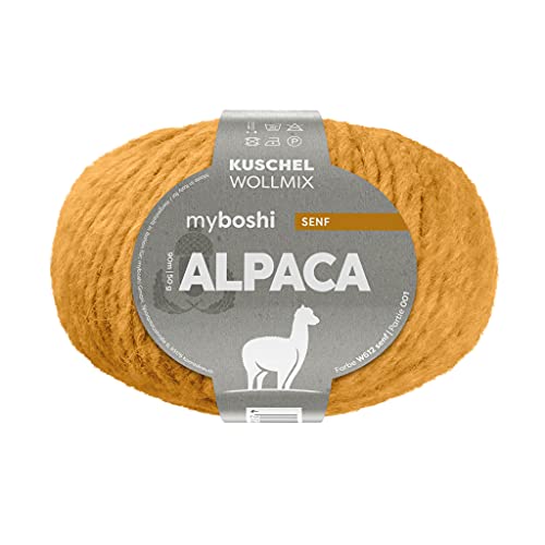 myboshi Alpaca-Wolle zum Häkeln/Stricken, temperaturregulierend, angenehm weich, für Damenoberbekleidung, Gelb (Senf) 1 Knäuel von myboshi