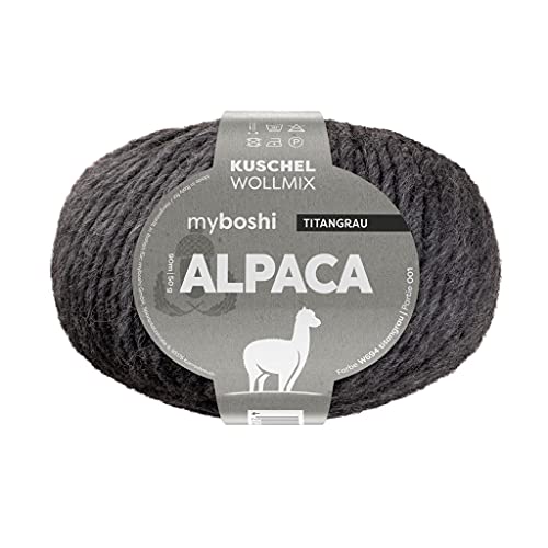 myboshi Alpaca-Wolle zum Häkeln/Stricken, temperaturregulierend, angenehm weich, für Damenoberbekleidung, Grau (Titangrau) 1 Knäuel von myboshi