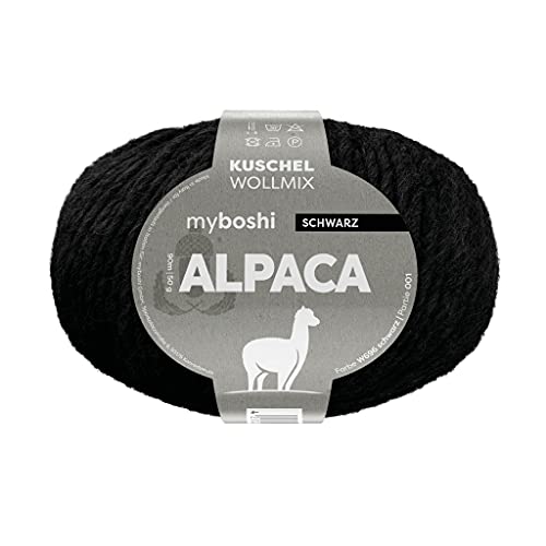 myboshi Alpaca-Wolle zum Häkeln/Stricken, temperaturregulierend, angenehm weich, für Damenoberbekleidung, Schwarz (Schwarz) 1 Knäuel von myboshi