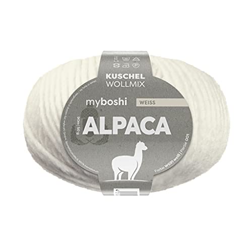 myboshi Alpaca-Wolle zum Häkeln/Stricken, temperaturregulierend, angenehm weich, für Damenoberbekleidung, Weiß (Weiß) 1 Knäuel von myboshi