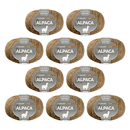 myboshi Alpaca-Wolle zum Häkeln/Stricken, temperaturregulierend, angenehm weich, für Damenoberbekleidung Braun (Ocker) 10 Knäuel von myboshi