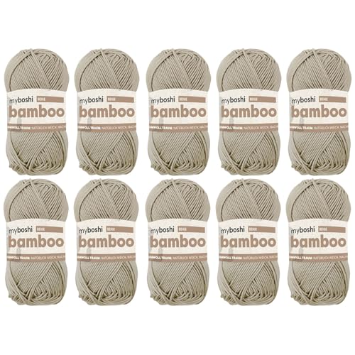myboshi Bamboo, natürlich weiches Bambus-Baumwollgarn, zum Häkeln und Stricken, strapazierfähig, 50g, 125m, Beige (Beige), 10 Knäuel von myboshi