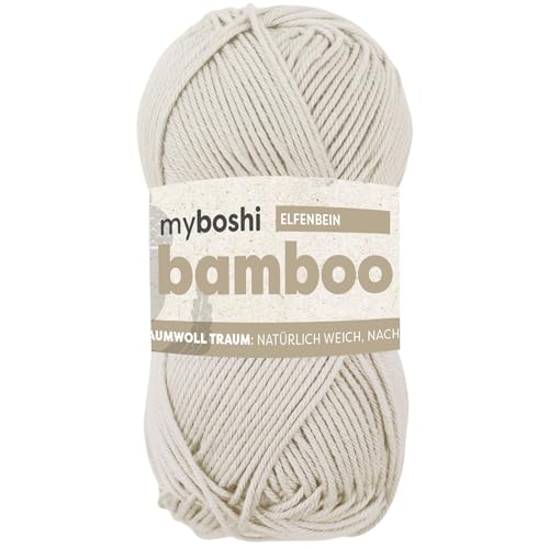 myboshi Bamboo, natürlich weiches Bambus-Baumwollgarn, zum Häkeln und Stricken, strapazierfähig, 50g, 125m, Beige (Elfenbein), 1 Knäuel von myboshi
