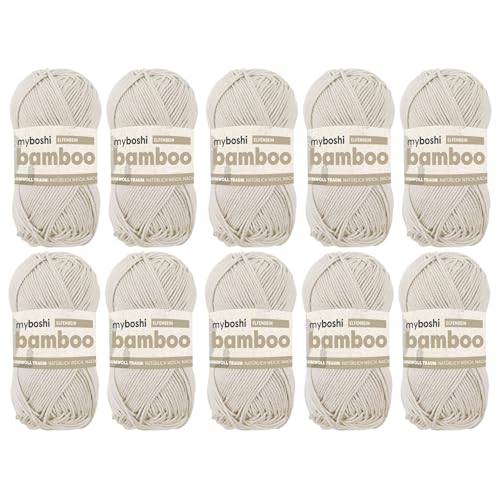 myboshi Bamboo, natürlich weiches Bambus-Baumwollgarn, zum Häkeln und Stricken, strapazierfähig, 50g, 125m, Beige (Elfenbein), 10 Knäuel von myboshi