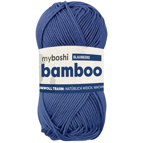 myboshi Bamboo, natürlich weiches Bambus-Baumwollgarn, zum Häkeln und Stricken, strapazierfähig, 50g, 125m, Blau (Blaubeere), 1 Knäuel von myboshi