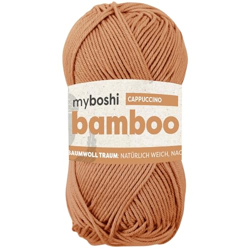 myboshi Bamboo, natürlich weiches Bambus-Baumwollgarn, zum Häkeln und Stricken, strapazierfähig, 50g, 125m, Braun (Cappuccino) 1 Knäuel von myboshi