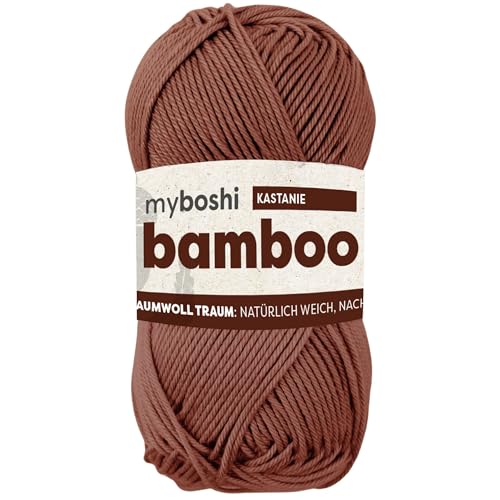 myboshi Bamboo, natürlich weiches Bambus-Baumwollgarn, zum Häkeln und Stricken, strapazierfähig, 50g, 125m, Braun (Kastanie), 1 Knäuel von myboshi