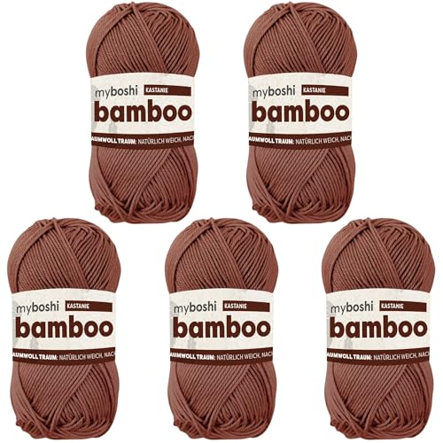 myboshi Bamboo, natürlich weiches Bambus-Baumwollgarn, zum Häkeln und Stricken, strapazierfähig, 50g, 125m, Braun (Kastanie) 5 Knäuel von myboshi