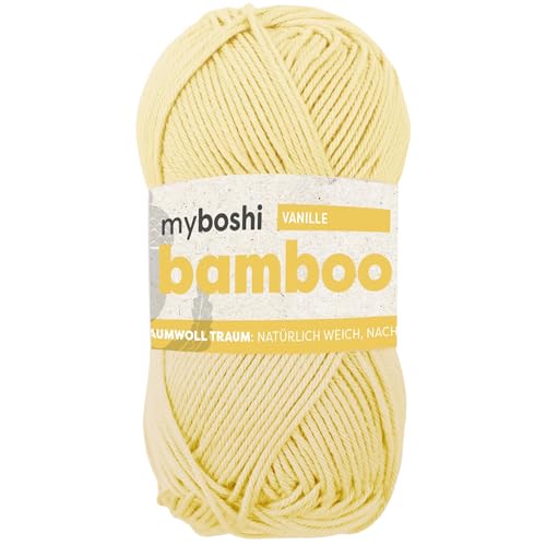 myboshi Bamboo, natürlich weiches Bambus-Baumwollgarn, zum Häkeln und Stricken, strapazierfähig, 50g, 125m, Gelb (Vanille), 1 Knäuel von myboshi