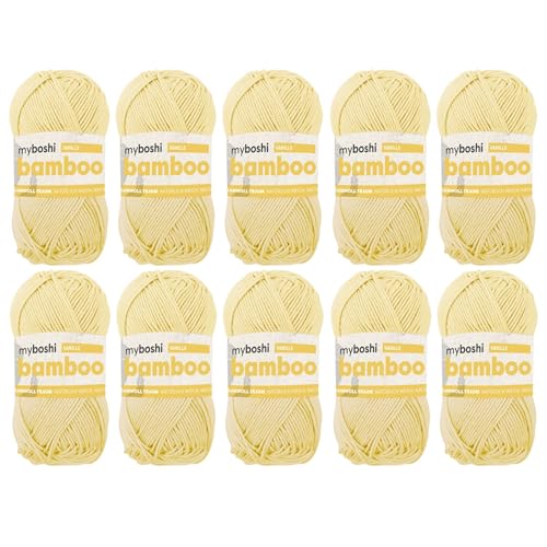myboshi Bamboo, natürlich weiches Bambus-Baumwollgarn, zum Häkeln und Stricken, strapazierfähig, 50g, 125m, Gelb (Vanille), 10 Knäuel von myboshi