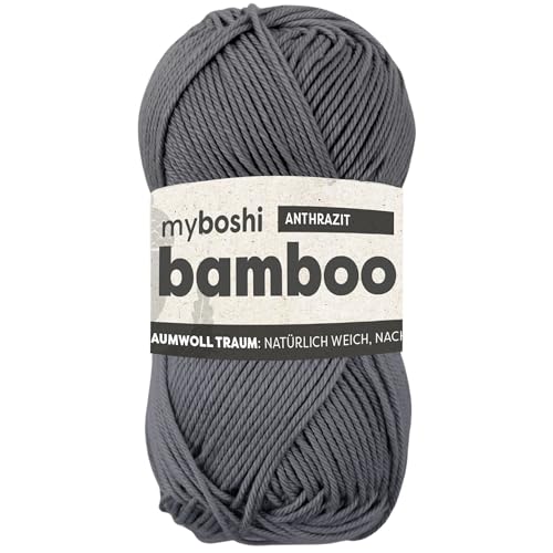 myboshi Bamboo, natürlich weiches Bambus-Baumwollgarn, zum Häkeln und Stricken, strapazierfähig, 50g, 125m, Grau (Anthrazit), 1 Knäuel von myboshi