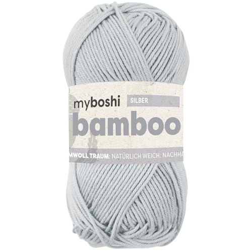 myboshi Bamboo, natürlich weiches Bambus-Baumwollgarn, zum Häkeln und Stricken, strapazierfähig, 50g, 125m, Grau (Silber), 1 Knäuel von myboshi