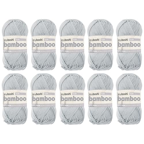 myboshi Bamboo, natürlich weiches Bambus-Baumwollgarn, zum Häkeln und Stricken, strapazierfähig, 50g, 125m, Grau (Silber), 10 Knäuel von myboshi