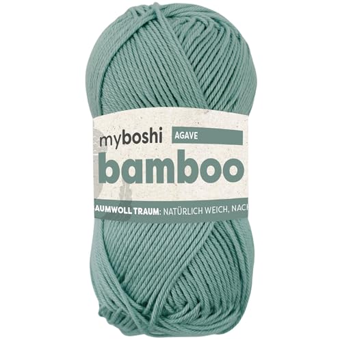 myboshi Bamboo, natürlich weiches Bambus-Baumwollgarn, zum Häkeln und Stricken, strapazierfähig, 50g, 125m, Grün (Agave), 1 Knäuel von myboshi