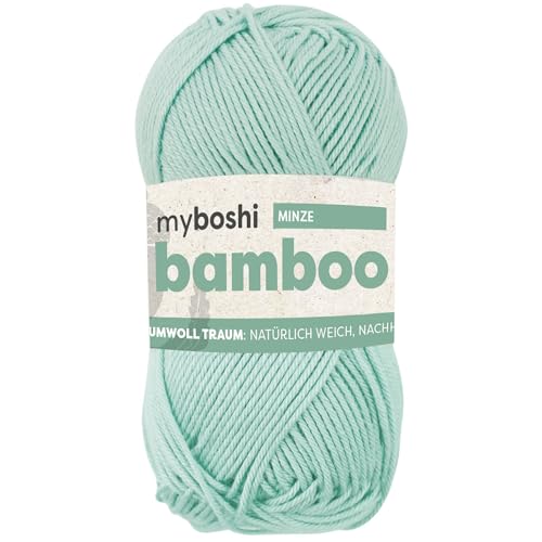 myboshi Bamboo, natürlich weiches Bambus-Baumwollgarn, zum Häkeln und Stricken, strapazierfähig, 50g, 125m, Grün (Minze), 1 Knäuel von myboshi