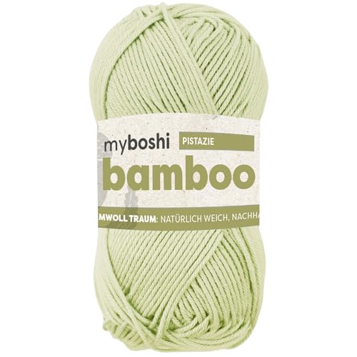 myboshi Bamboo, natürlich weiches Bambus-Baumwollgarn, zum Häkeln und Stricken, strapazierfähig, 50g, 125m, Grün (Pistazie), 1 Knäuel von myboshi
