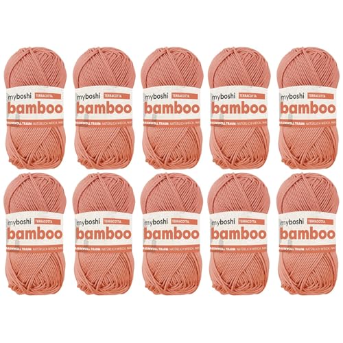 myboshi Bamboo, natürlich weiches Bambus-Baumwollgarn, zum Häkeln und Stricken, strapazierfähig, 50g, 125m, Orange (Terracotta), 10 Knäuel von myboshi