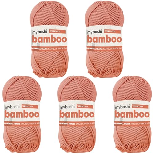 myboshi Bamboo, natürlich weiches Bambus-Baumwollgarn, zum Häkeln und Stricken, strapazierfähig, 50g, 125m, Orange (Terracotta) 5 Knäuel von myboshi