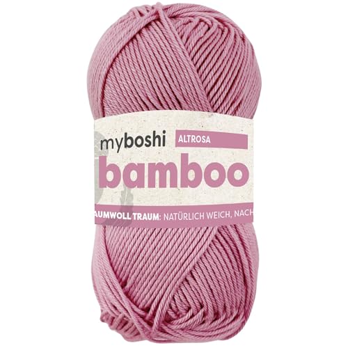 myboshi Bamboo, natürlich weiches Bambus-Baumwollgarn, zum Häkeln und Stricken, strapazierfähig, 50g, 125m, Rosa (Altrosa), 1 Knäuel von myboshi