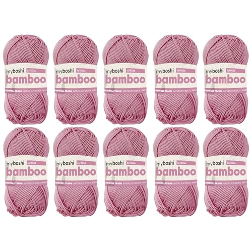 myboshi Bamboo, natürlich weiches Bambus-Baumwollgarn, zum Häkeln und Stricken, strapazierfähig, 50g, 125m, Rosa (Altrosa), 10 Knäuel von myboshi
