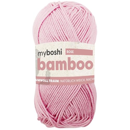 myboshi Bamboo, natürlich weiches Bambus-Baumwollgarn, zum Häkeln und Stricken, strapazierfähig, 50g, 125m, Rosa (Rose), 1 Knäuel von myboshi