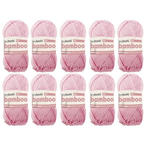 myboshi Bamboo, natürlich weiches Bambus-Baumwollgarn, zum Häkeln und Stricken, strapazierfähig, 50g, 125m, Rosa (Rose), 10 Knäuel von myboshi