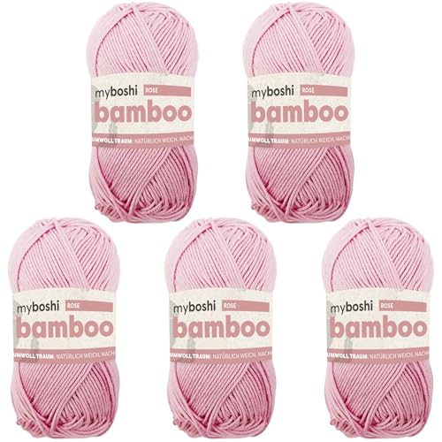 myboshi Bamboo, natürlich weiches Bambus-Baumwollgarn, zum Häkeln und Stricken, strapazierfähig, 50g, 125m, Rosa (Rose) 5 Knäuel von myboshi