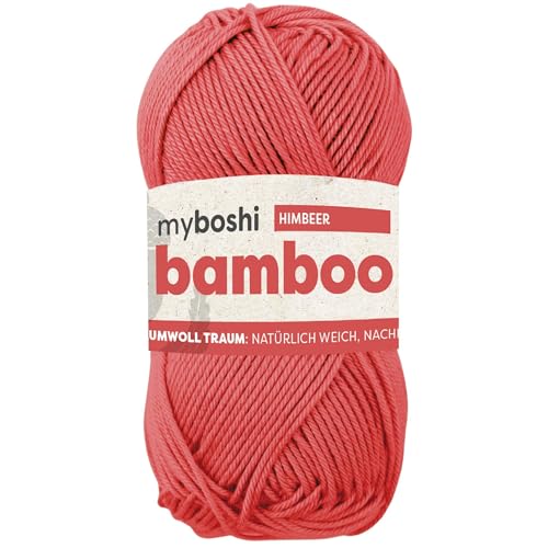 myboshi Bamboo, natürlich weiches Bambus-Baumwollgarn, zum Häkeln und Stricken, strapazierfähig, 50g, 125m, Rot (Himbeer), 1 Knäuel von myboshi