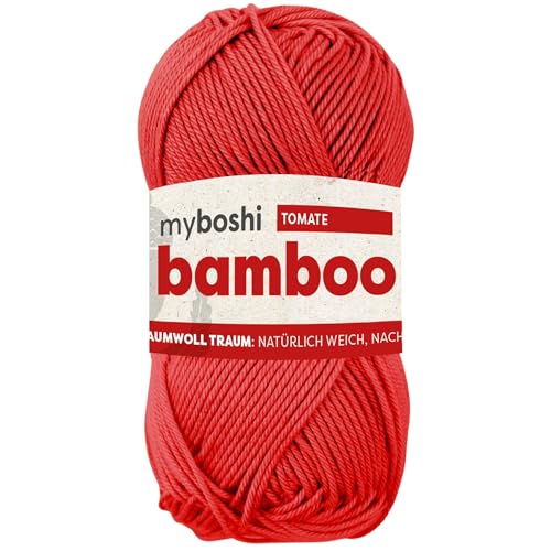 myboshi Bamboo, natürlich weiches Bambus-Baumwollgarn, zum Häkeln und Stricken, strapazierfähig, 50g, 125m, Rot (Tomate), 1 Knäuel von myboshi