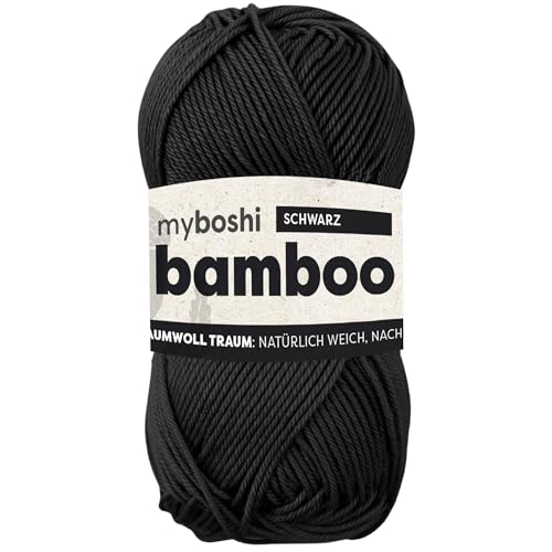 myboshi Bamboo, natürlich weiches Bambus-Baumwollgarn, zum Häkeln und Stricken, strapazierfähig, 50g, 125m, Schwarz (Schwarz), 1 Knäuel von myboshi