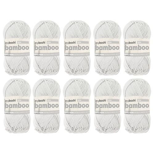 myboshi Bamboo, natürlich weiches Bambus-Baumwollgarn, zum Häkeln und Stricken, strapazierfähig, 50g, 125m, Weiß (Weiß), 10 Knäuel von myboshi