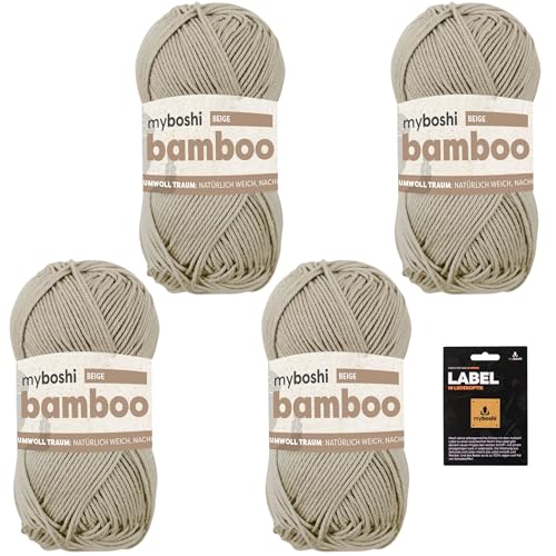 myboshi Bamboo, super weiches Bambus-Baumwollgarn, zum Häkeln und Stricken, strapazierfähig, für Bekleidung und Amigurumi, 60% Viskose, 40% Baumwolle, Beige (Beige) 4 Knäuel von myboshi