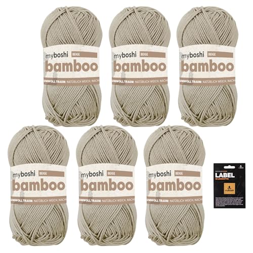 myboshi Bamboo, super weiches Bambus-Baumwollgarn, zum Häkeln und Stricken, strapazierfähig, für Bekleidung und Amigurumi, 60% Viskose, 40% Baumwolle, Beige (Beige) 6 Knäuel von myboshi