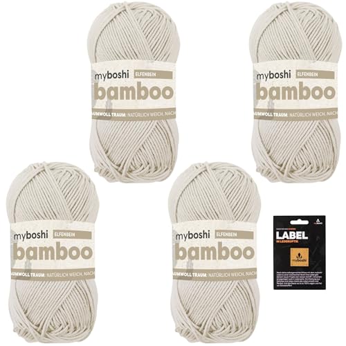 myboshi Bamboo, super weiches Bambus-Baumwollgarn, zum Häkeln und Stricken, strapazierfähig, für Bekleidung und Amigurumi, 60% Viskose, 40% Baumwolle, Beige (Elfenbein) 4 Knäuel von myboshi