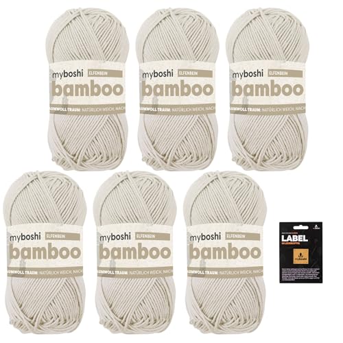 myboshi Bamboo, super weiches Bambus-Baumwollgarn, zum Häkeln und Stricken, strapazierfähig, für Bekleidung und Amigurumi, 60% Viskose, 40% Baumwolle, Beige (Elfenbein) 6 Knäuel von myboshi