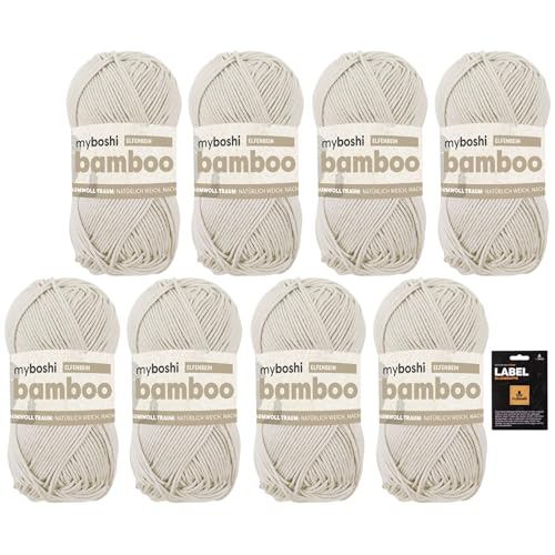 myboshi Bamboo, super weiches Bambus-Baumwollgarn, zum Häkeln und Stricken, strapazierfähig, für Bekleidung und Amigurumi, 60% Viskose, 40% Baumwolle, Beige (Elfenbein) 8 Knäuel von myboshi