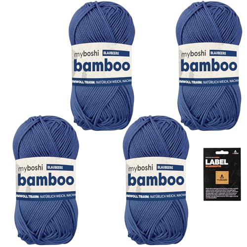 myboshi Bamboo, super weiches Bambus-Baumwollgarn, zum Häkeln und Stricken, strapazierfähig, für Bekleidung und Amigurumi, 60% Viskose, 40% Baumwolle, Blau (Blaubeere) 4 Knäuel von myboshi