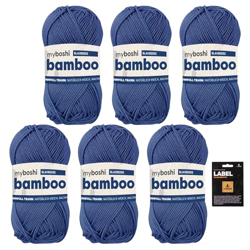 myboshi Bamboo, super weiches Bambus-Baumwollgarn, zum Häkeln und Stricken, strapazierfähig, für Bekleidung und Amigurumi, 60% Viskose, 40% Baumwolle, Blau (Blaubeere) 6 Knäuel von myboshi
