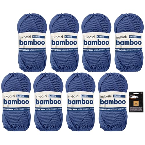 myboshi Bamboo, super weiches Bambus-Baumwollgarn, zum Häkeln und Stricken, strapazierfähig, für Bekleidung und Amigurumi, 60% Viskose, 40% Baumwolle, Blau (Blaubeere) 8 Knäuel von myboshi
