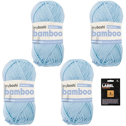 myboshi Bamboo, super weiches Bambus-Baumwollgarn, zum Häkeln und Stricken, strapazierfähig, für Bekleidung und Amigurumi, 60% Viskose, 40% Baumwolle, Blau (Himmelblau) 4 Knäuel von myboshi